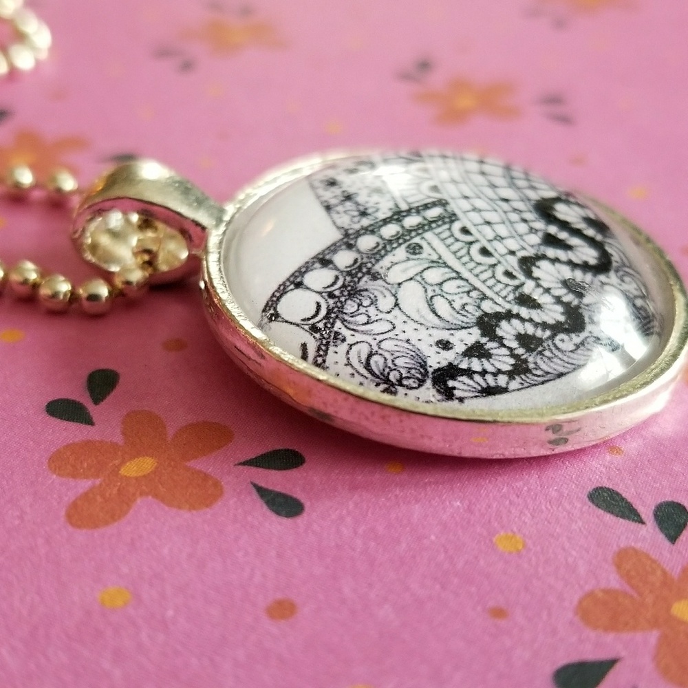 Relisted -Zentangle heart bubble necklace silver tone ball - Picture 6 of 8
